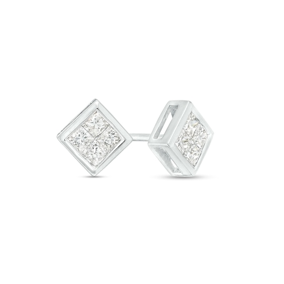 1/2 CT. T.w. Quad Princess-Cut Diamond Stud Earrings in 10K White Gold