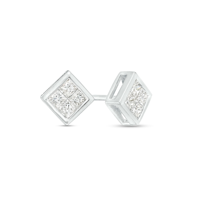 Main Image 1 of 1/2 CT. T.W. Quad Princess-Cut Diamond Stud Earrings in 10K White Gold