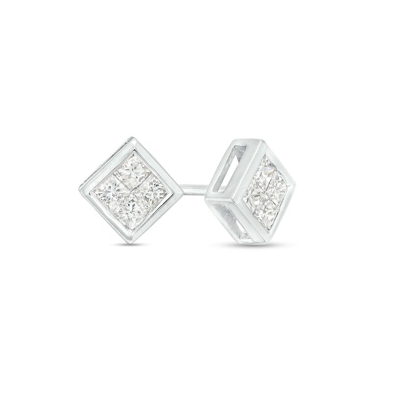 1/2 CT. T.W. Quad Princess-Cut Diamond Stud Earrings in 10K White Gold