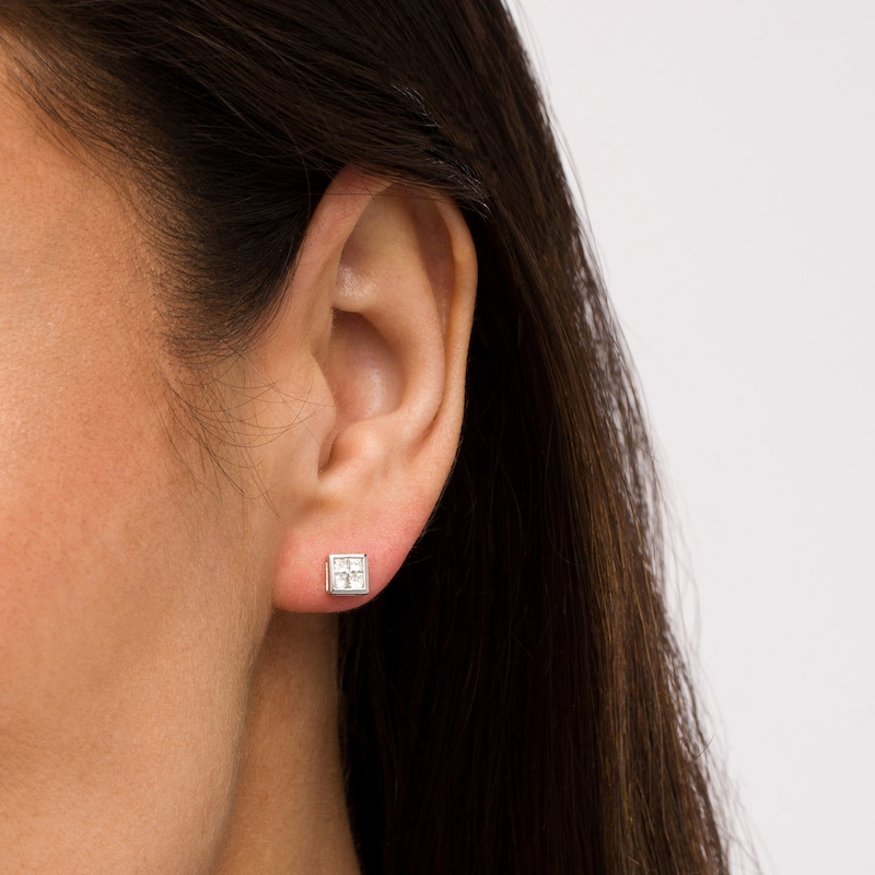 Main Image 2 of 1/2 CT. T.W. Quad Princess-Cut Diamond Stud Earrings in 10K White Gold