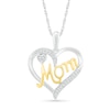 Thumbnail Image 1 of 1/20 CT. T.W. Diamond Ribbon Double Heart Outline with Cursive "Mom" Pendant in Sterling Silver and 14K Gold Plate