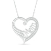 Thumbnail Image 1 of 1/15 CT. T.W. Diamond Heart Outline with Cursive "Mom" and Angel Wing Accent Pendant in Sterling Silver