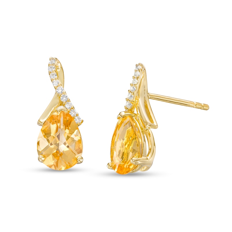 Faceted Pear-Shaped Citrine and White Lab-Created Sapphire Ribbon Drop Earrings in Sterling Silver with 14K Gold Plate