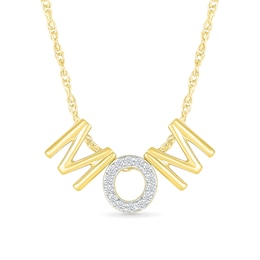 1/15 CT. T.W. Diamond and Polished Alternating "MOM" Block Letter Pendant in Sterling Silver with 14K Gold Plate