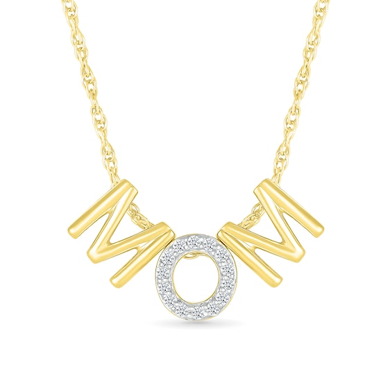 1/15 CT. T.w. Diamond and Polished Alternating Mom Block Letter Pendant in Sterling Silver with 14K Gold Plate