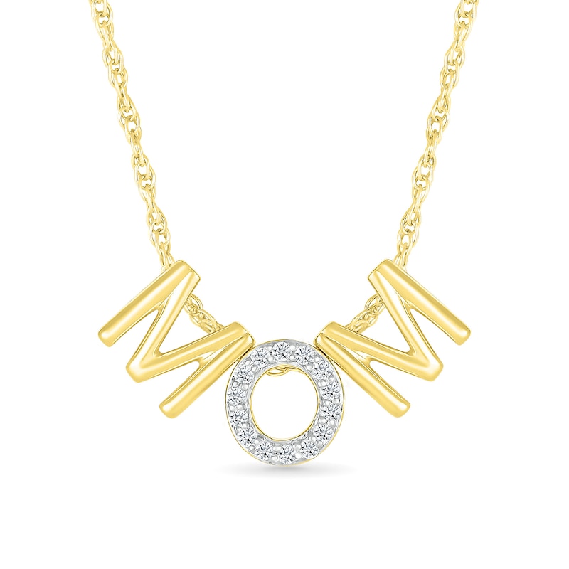 Main Image 1 of 1/15 CT. T.W. Diamond and Polished Alternating "MOM" Block Letter Pendant in Sterling Silver with 14K Gold Plate