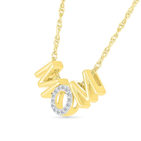 1/15 CT. T.w. Diamond and Polished Alternating Mom Block Letter Pendant in Sterling Silver with 14K Gold Plate