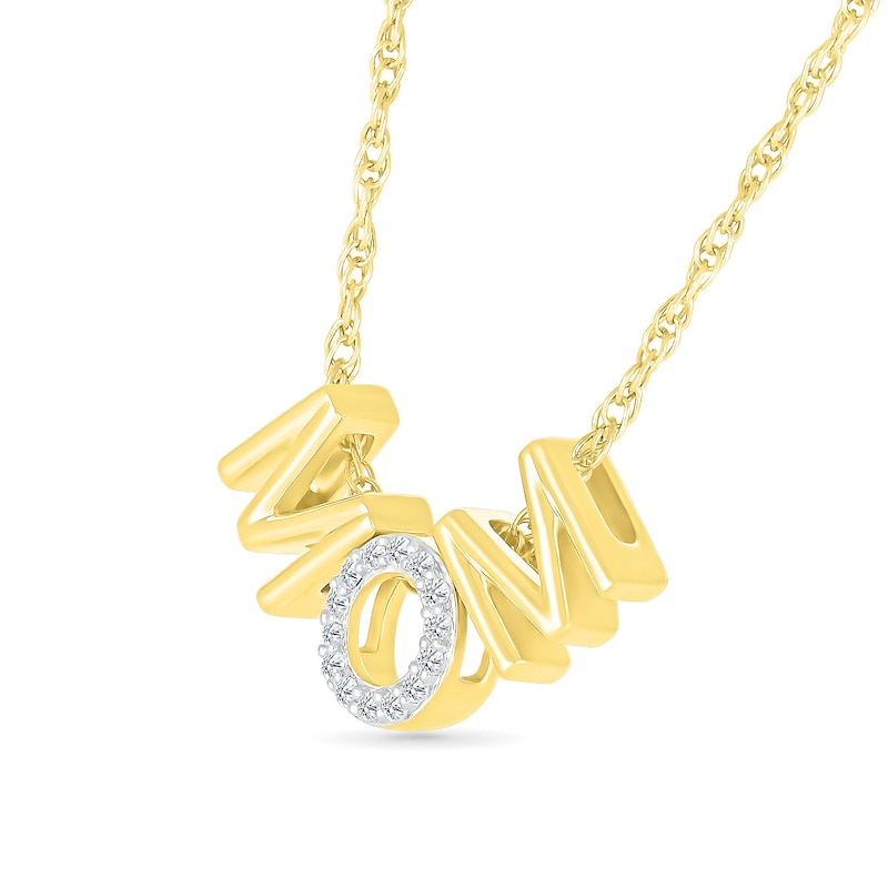 Main Image 2 of 1/15 CT. T.W. Diamond and Polished Alternating "MOM" Block Letter Pendant in Sterling Silver with 14K Gold Plate