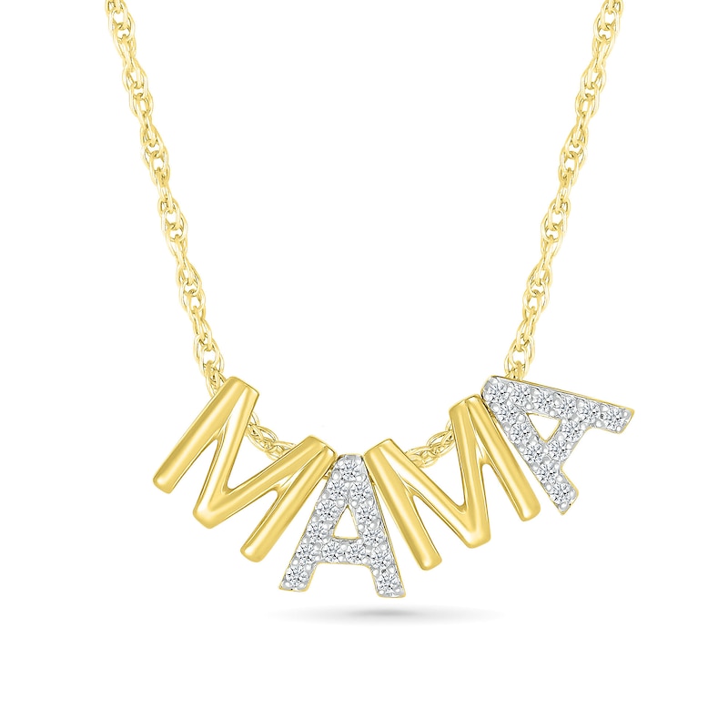 Main Image 1 of 1/10 CT. T.W. Diamond and Polished Alternating "MAMA" Block Letter Pendant in Sterling Silver with 14K Gold Plate