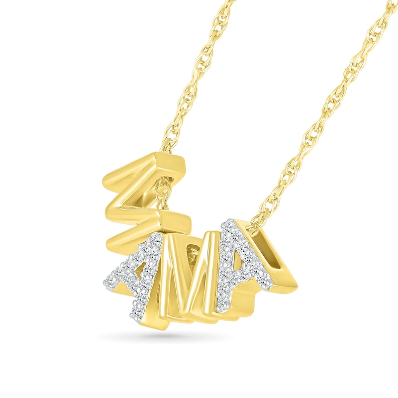 Main Image 2 of 1/10 CT. T.W. Diamond and Polished Alternating "MAMA" Block Letter Pendant in Sterling Silver with 14K Gold Plate