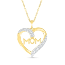 1/4 CT. T.W. Diamond Double Row Ribbon Heart Outline with "MOM" Pendant in Sterling Silver with 14K Gold Plate