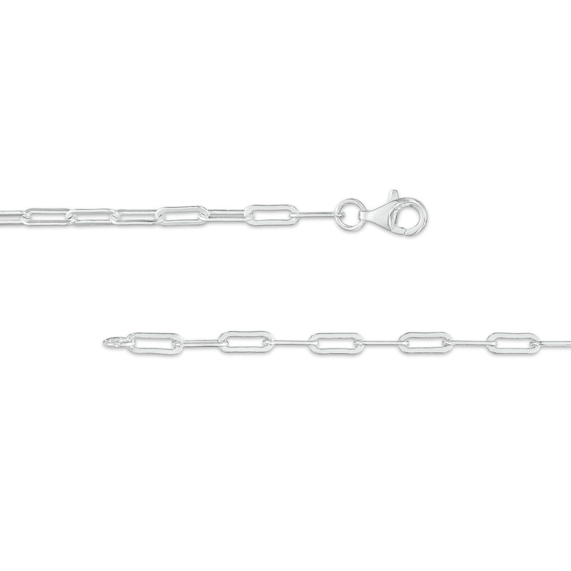 Main Image 3 of Faceted Pear-Shaped Amethyst and White Lab-Created Sapphire Frame Dangle Paper Clip Necklace in Sterling Silver