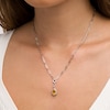 Thumbnail Image 2 of Faceted Pear-Shaped Citrine and White Lab-Created Sapphire Frame Dangle Paper Clip Necklace in Sterling Silver