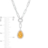 Thumbnail Image 4 of Faceted Pear-Shaped Citrine and White Lab-Created Sapphire Frame Dangle Paper Clip Necklace in Sterling Silver