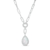 Thumbnail Image 1 of Pear-Shaped Lab-Created Opal and White Sapphire Frame Dangle Paper Clip Necklace in Sterling Silver