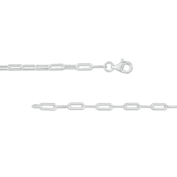 Faceted Pear-Shaped Garnet and White Lab-Created Sapphire Frame Dangle Paper Clip Necklace in Sterling Silver