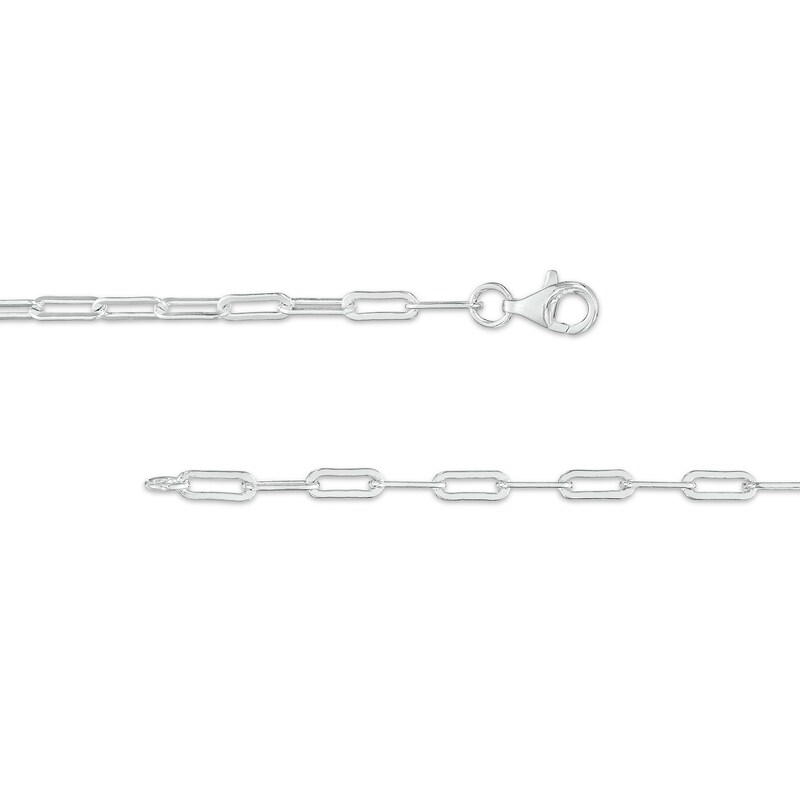 Main Image 3 of Faceted Pear-Shaped Peridot and White Lab-Created Sapphire Frame Dangle Paper Clip Necklace in Sterling Silver