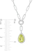 Thumbnail Image 4 of Faceted Pear-Shaped Peridot and White Lab-Created Sapphire Frame Dangle Paper Clip Necklace in Sterling Silver