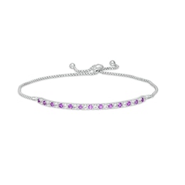Alternating Amethyst and White Lab-Created Sapphire Bolo Bracelet in Sterling Silver