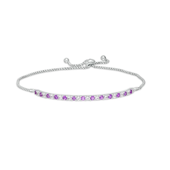 Alternating Amethyst and White Lab-Created Sapphire Bolo Bracelet in Sterling Silver