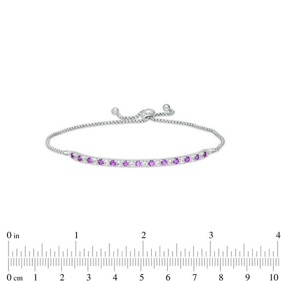 Alternating Amethyst and White Lab-Created Sapphire Bolo Bracelet in Sterling Silver