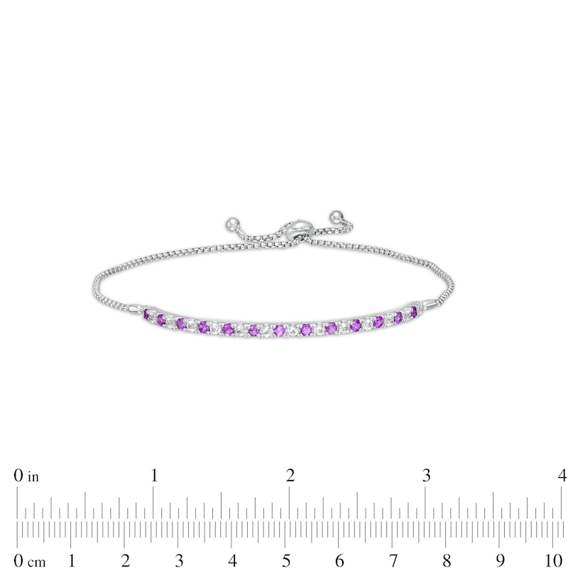 Main Image 3 of Alternating Amethyst and White Lab-Created Sapphire Bolo Bracelet in Sterling Silver