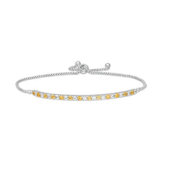 Alternating Citrine and White Lab-Created Sapphire Bolo Bracelet in Sterling Silver