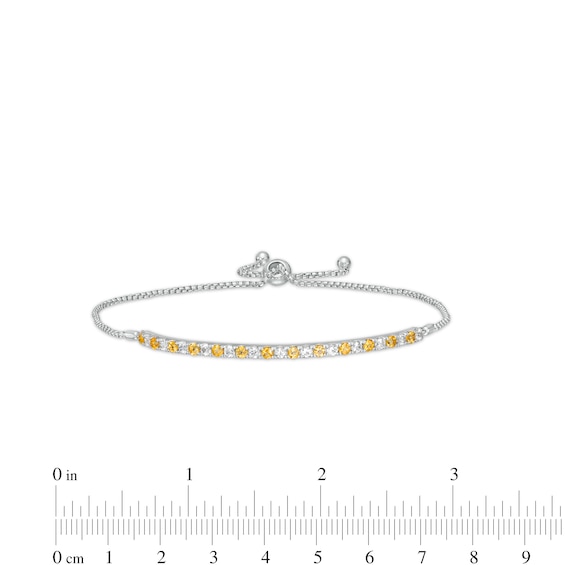 Alternating Citrine and White Lab-Created Sapphire Bolo Bracelet in Sterling Silver