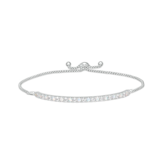 Alternating Lab-Created Opal and White Sapphire Bolo Bracelet in Sterling Silver