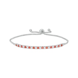 Alternating Garnet and White Lab-Created Sapphire Bolo Bracelet in Sterling Silver