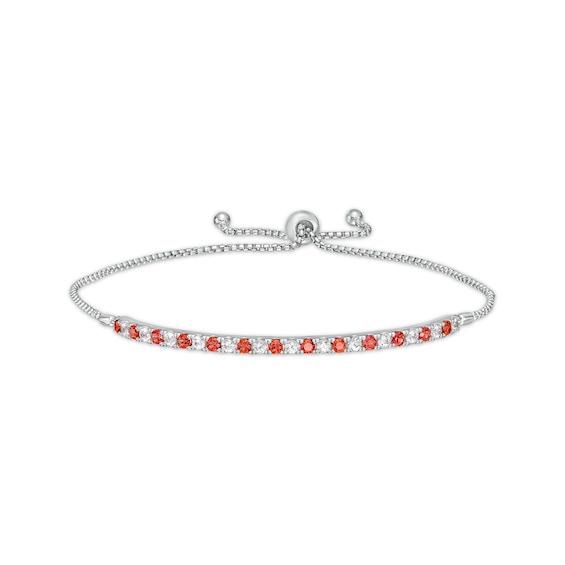 Alternating Garnet and White Lab-Created Sapphire Bolo Bracelet in Sterling Silver