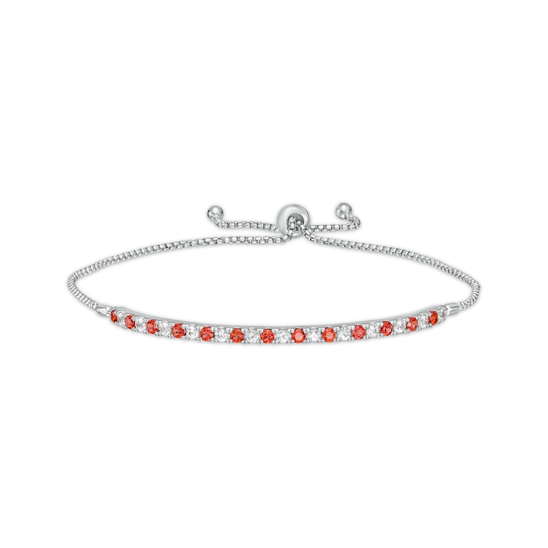 Main Image 1 of Alternating Garnet and White Lab-Created Sapphire Bolo Bracelet in Sterling Silver