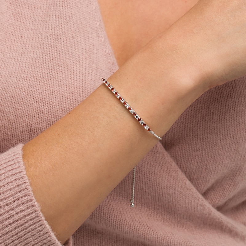 Main Image 2 of Alternating Garnet and White Lab-Created Sapphire Bolo Bracelet in Sterling Silver