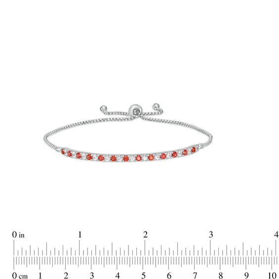 Alternating Garnet and White Lab-Created Sapphire Bolo Bracelet in Sterling Silver