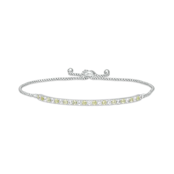Alternating Peridot and White Lab-Created Sapphire Bolo Bracelet in Sterling Silver