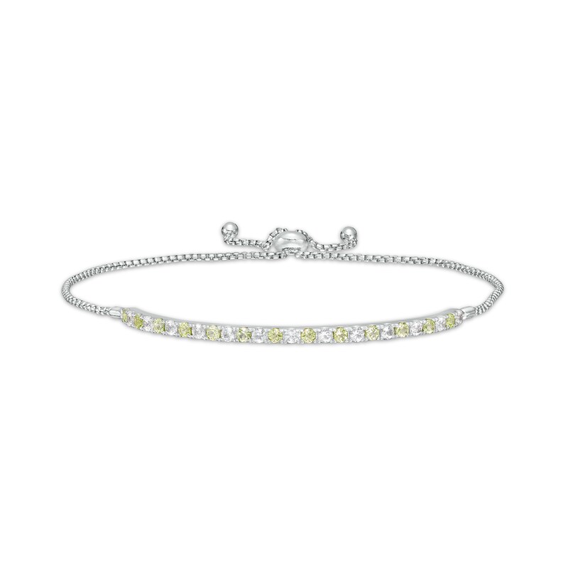 Main Image 1 of Alternating Peridot and White Lab-Created Sapphire Bolo Bracelet in Sterling Silver