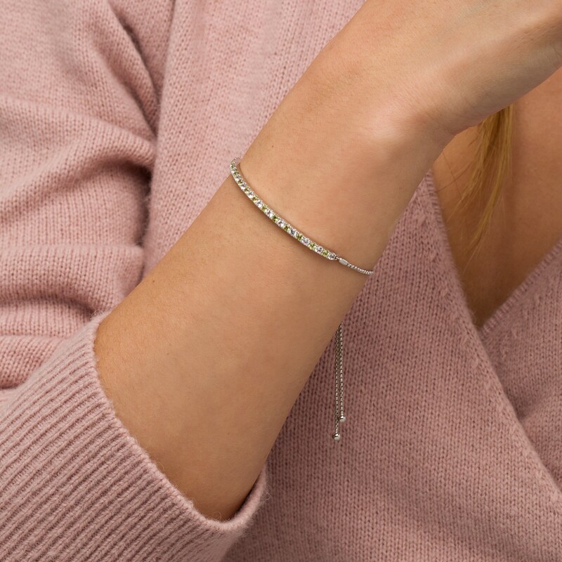 Main Image 2 of Alternating Peridot and White Lab-Created Sapphire Bolo Bracelet in Sterling Silver