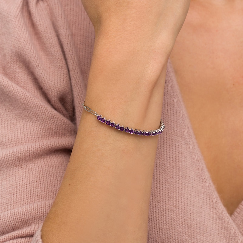Main Image 2 of Amethyst Paper Clip Chain Bracelet in Sterling Silver