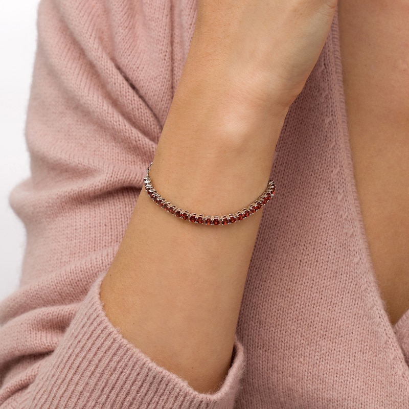 Main Image 2 of Garnet Paper Clip Chain Bracelet in Sterling Silver