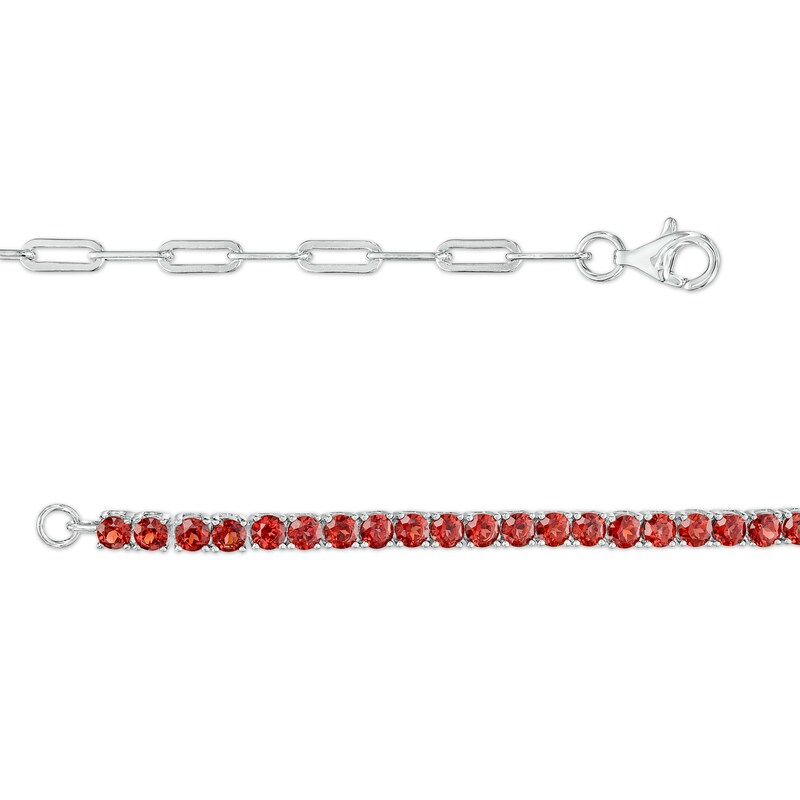 Main Image 3 of Garnet Paper Clip Chain Bracelet in Sterling Silver