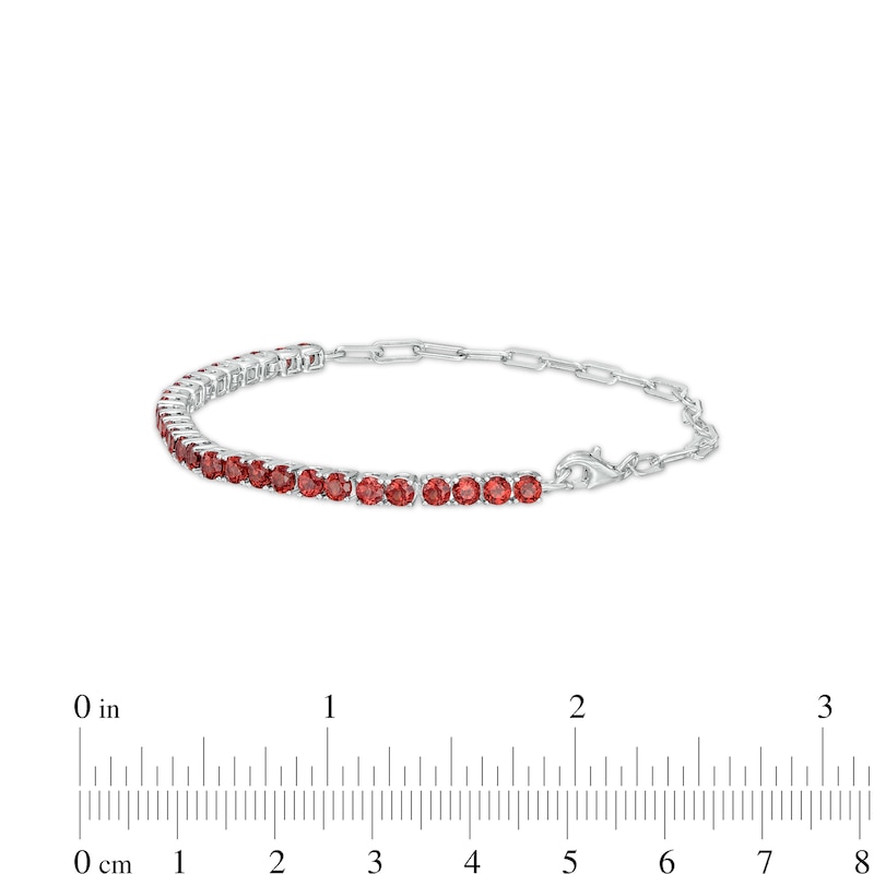 Main Image 4 of Garnet Paper Clip Chain Bracelet in Sterling Silver