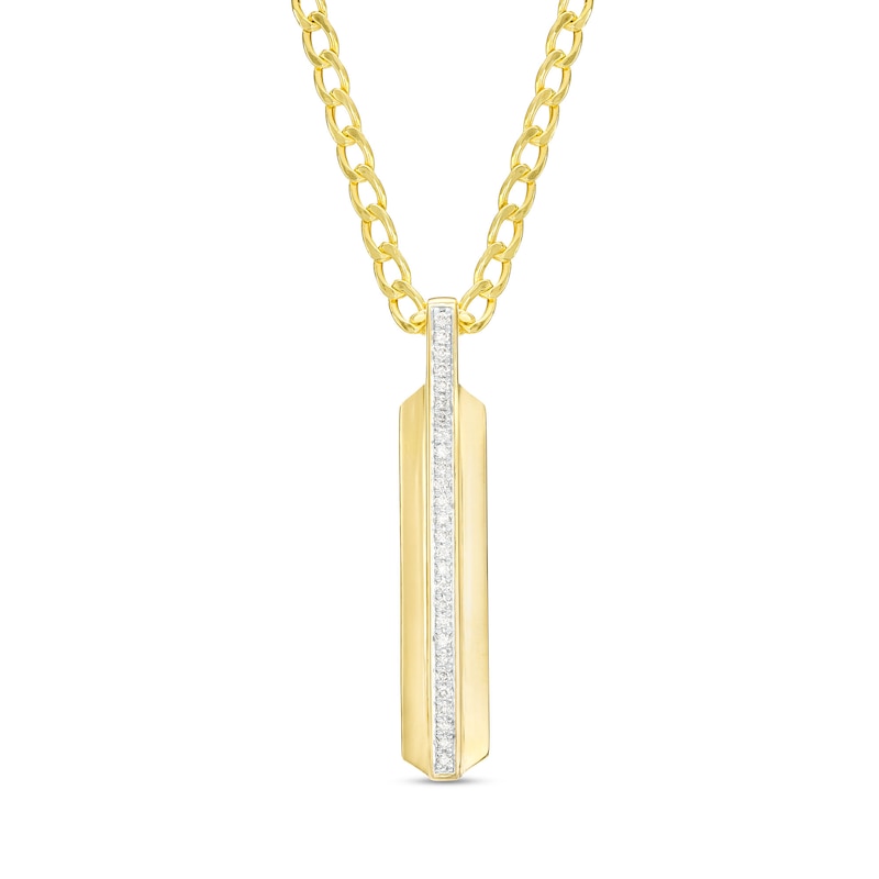 Main Image 1 of Men's 1/5 CT. T.W. Diamond Vertical Bar Pendant in 10K Gold - 22&quot;