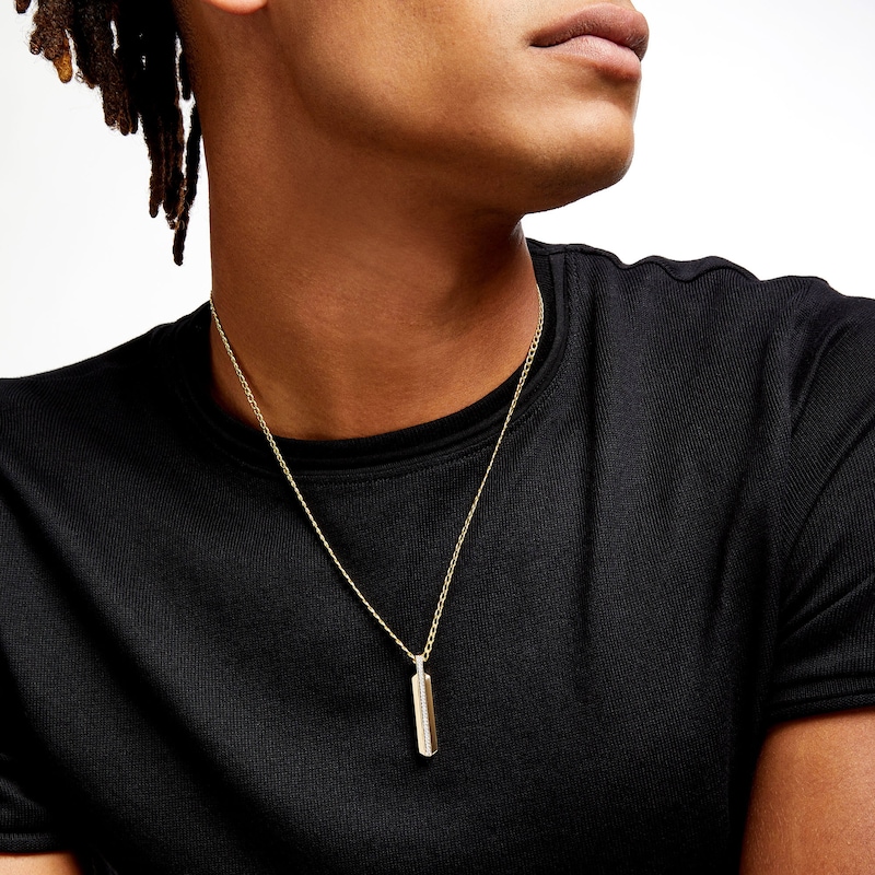 Main Image 2 of Men's 1/5 CT. T.W. Diamond Vertical Bar Pendant in 10K Gold - 22&quot;
