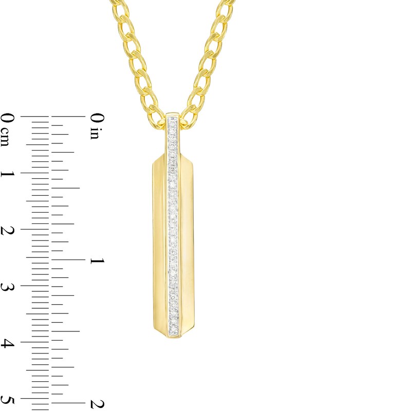 Main Image 3 of Men's 1/5 CT. T.W. Diamond Vertical Bar Pendant in 10K Gold - 22&quot;