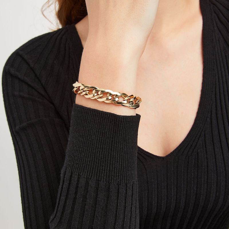 Main Image 2 of Italian Gold 2.5mm Double Flat Link Bracelet in Hollow 14K Gold - 7.5"