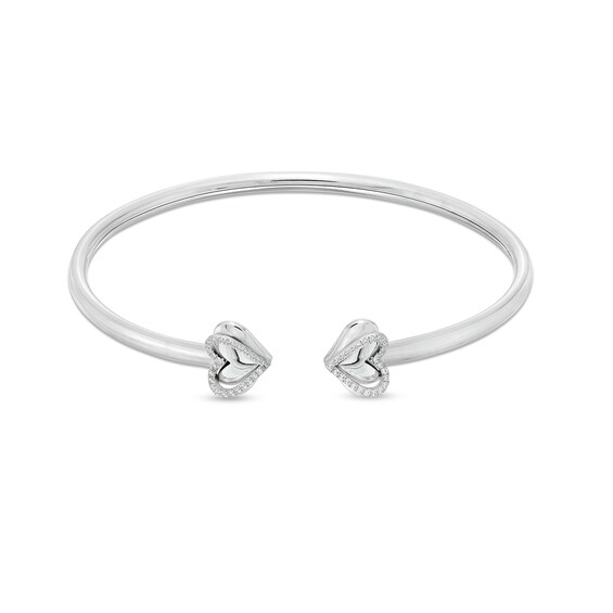 The Kindred Heart from Vera Wang Love Collection 1/6 CT. T.w. Diamond Sideways Hearts Open Bangle in Sterling Silver