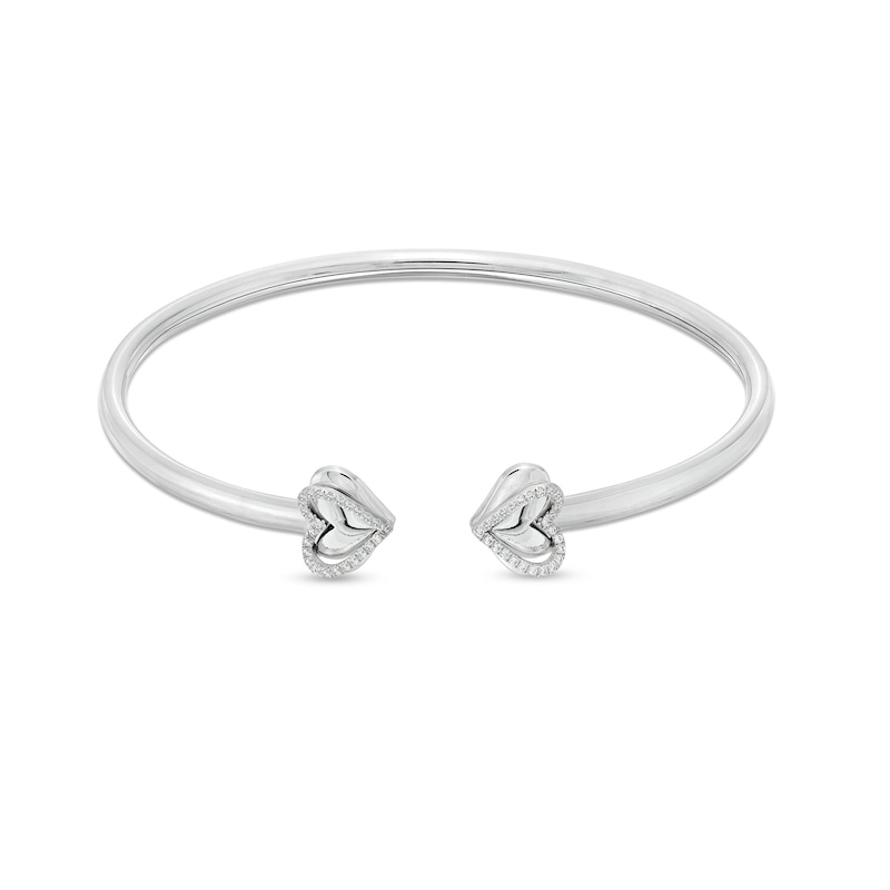 Main Image 1 of The Kindred Heart from Vera Wang Love Collection 1/6 CT. T.W. Diamond Sideways Hearts Open Bangle in Sterling Silver
