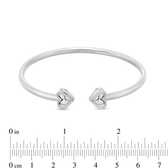 The Kindred Heart from Vera Wang Love Collection 1/6 CT. T.w. Diamond Sideways Hearts Open Bangle in Sterling Silver