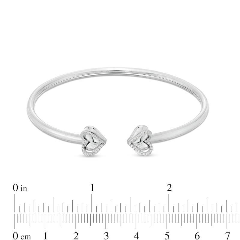 Main Image 3 of The Kindred Heart from Vera Wang Love Collection 1/6 CT. T.W. Diamond Sideways Hearts Open Bangle in Sterling Silver