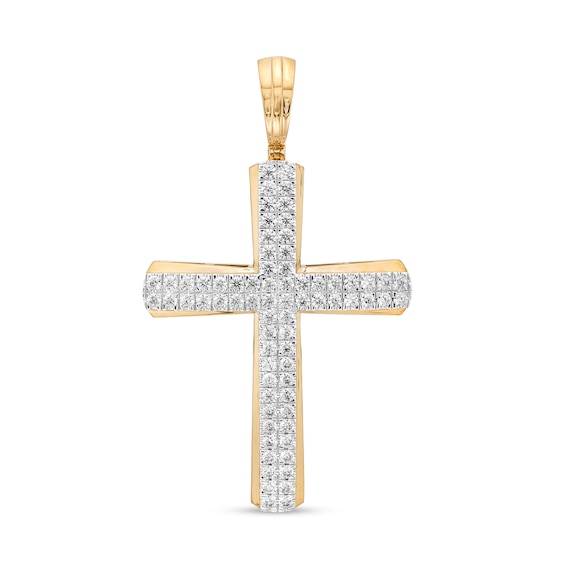 2-1/2 CT. T.w. Lab-Grown Diamond Double Row Cross Necklace Charm in 14K Gold (F/Si2)